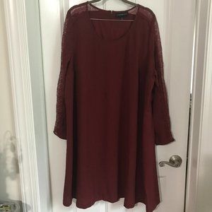 Stunning burgundy A-line dress with eyelash lace Lane Bryant sz 18/20